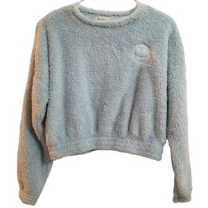 NEW Derek Heart "Be Happy" Cropped Fleece Pullover Women's Size Large